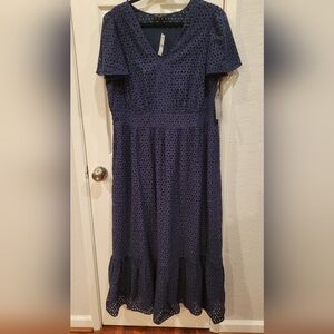 Lane Bryant Navy Midi Eyelet Dress